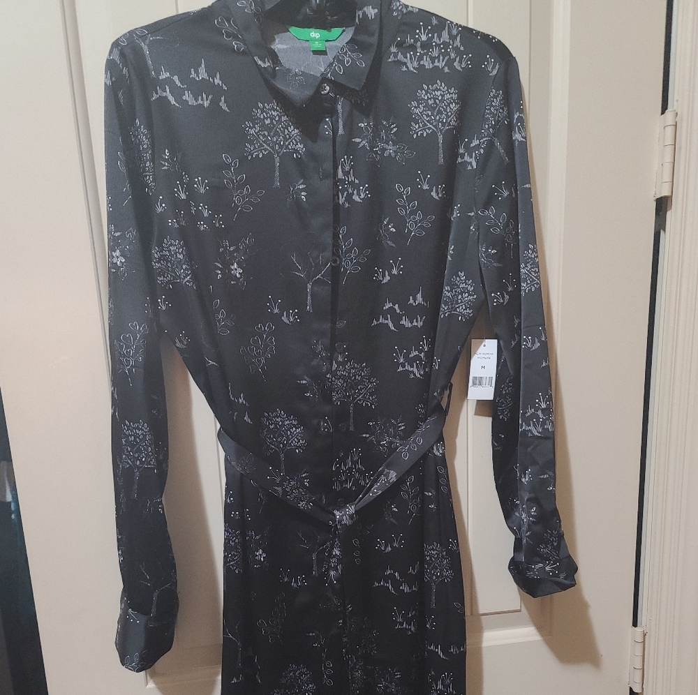 Button down black long-sleeved dress